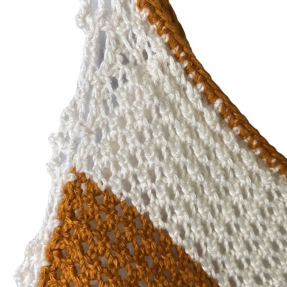 BCBG Sweater Halter Dress in Ivory & Caramel Spice Crochet Knit Stripe Lined - Picture 5 of 16